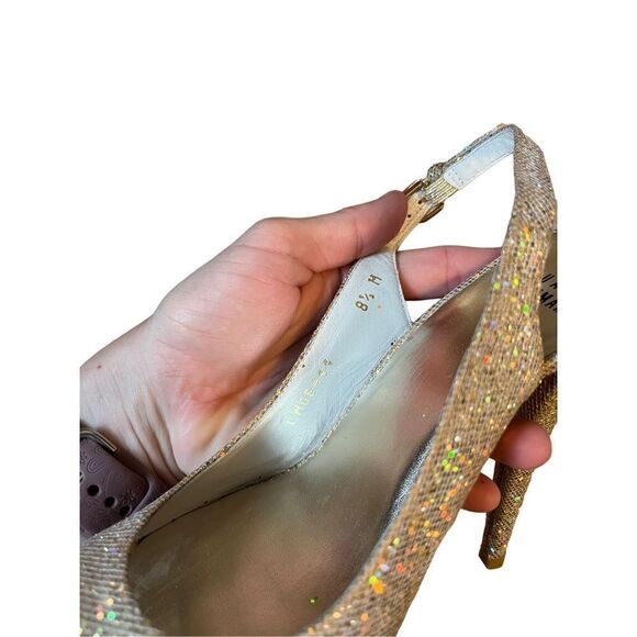 Stuart Weitzman Vevey Gold Glitter Platform Heels Slingback size 8.5 - Picture 11 of 14